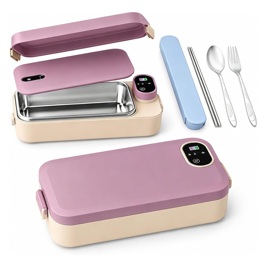 Portable Electric Lunch Box Self-Heating Rechargeable 900ML Stainless Steel for Work Travel