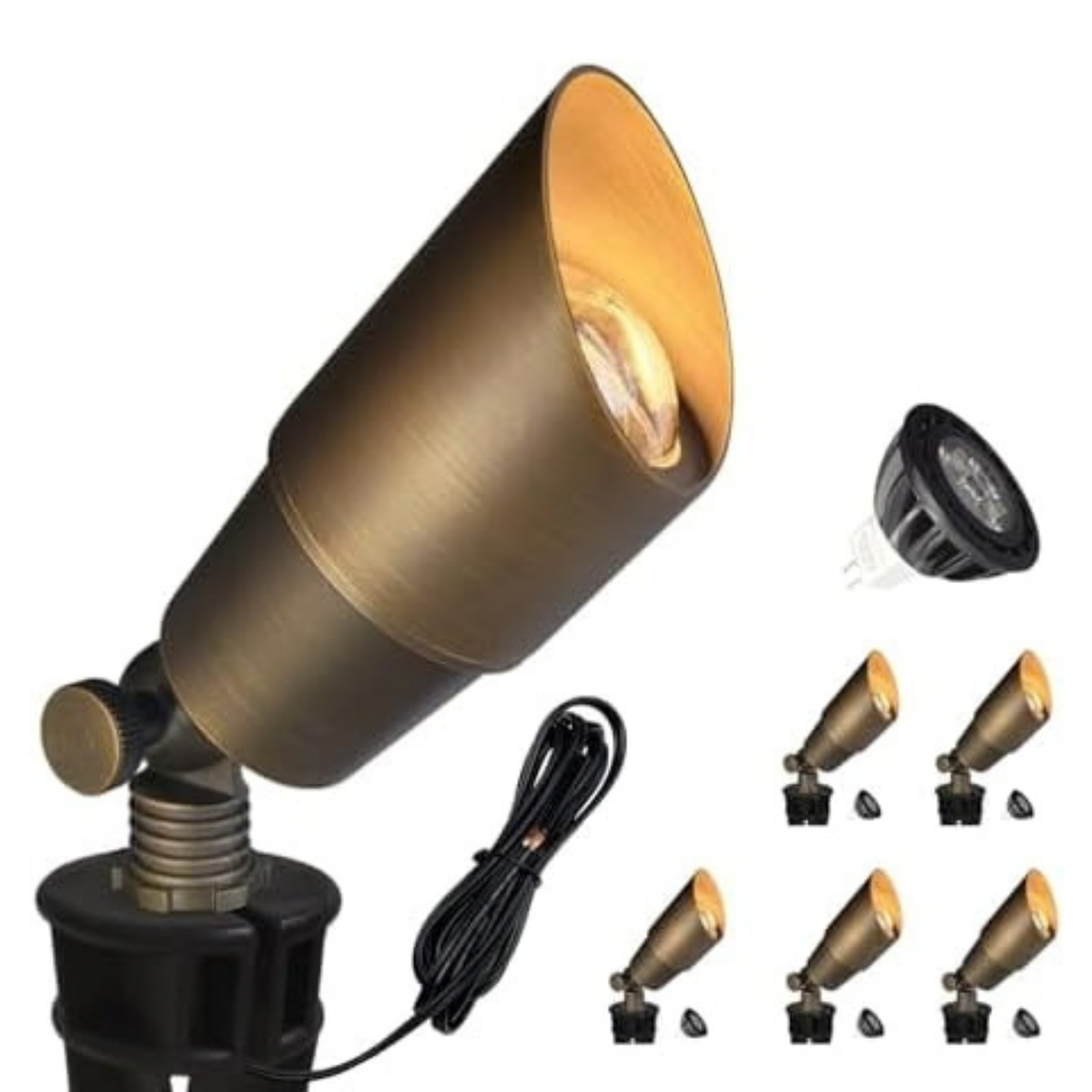 Solid Brass Landscape Spotlights 6 Pack with 5W MR16 (101B Bronze)
