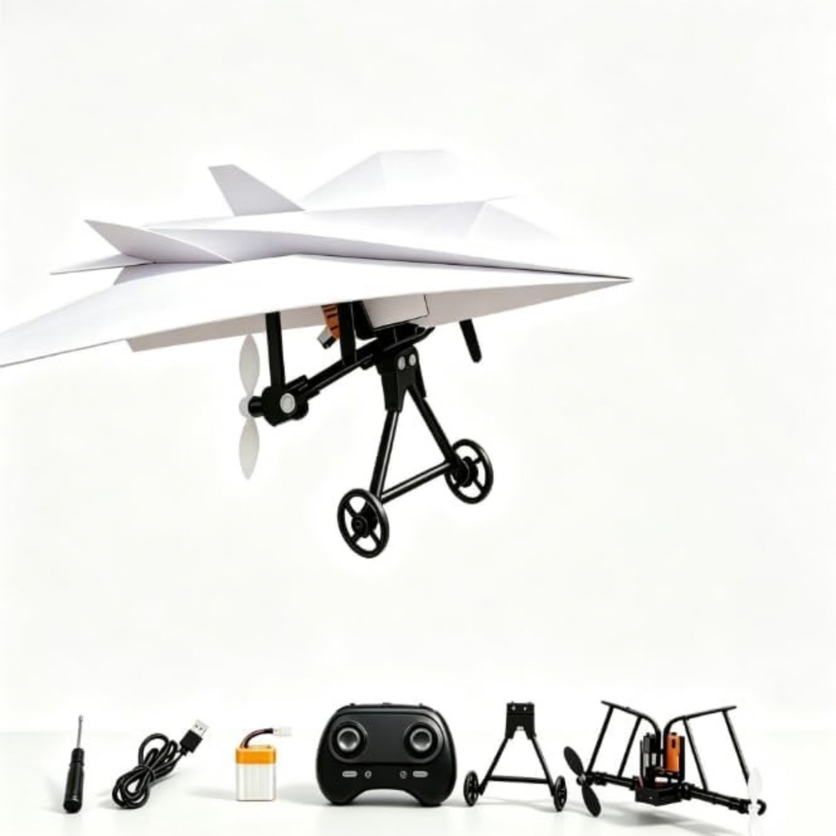 DIY RC Paper Airplane Kit with Gyro Stabilizer, Dual Propellers and Remote Controller