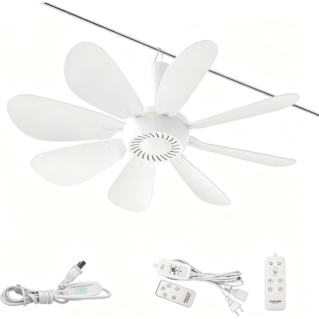 Collapsible Ceiling Fan with Remote & Light, 8 Detachable Blades, Quiet Portable Fan