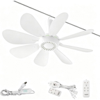 Collapsible Ceiling Fan with Remote & Light, 8 Detachable Blades, Quiet Portable Fan