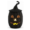 Rattan Halloween Pumpkin Lamp Figurine, Halloween Candy Basket, Handwoven Halloween Jack O Lantern Lamp, Trick or Treat Bucket with Pumpkin Lights, Halloweens Treat Bag Lamp (11.8×6.3in Black)