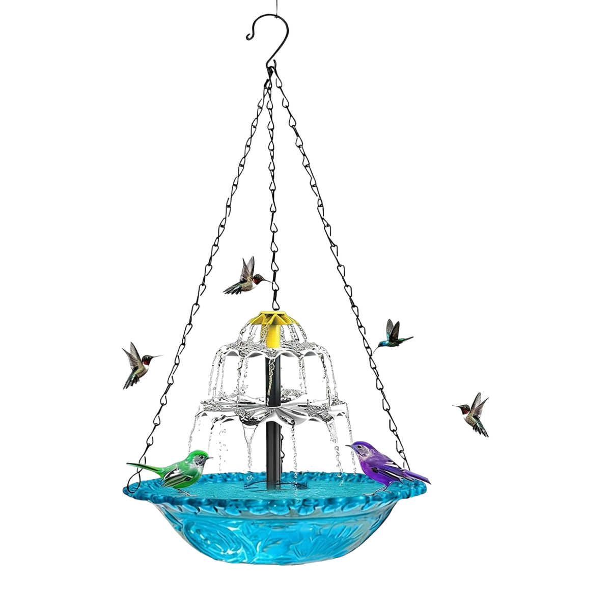Solar Cascade Hanging Bird Bath Fountain, 9.25" W Solar Powered Outdoor Decor