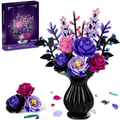 Flowers Bouquet Building Set, Purple Roses Botanical Building Blocks, Gothic Home Decor Gift