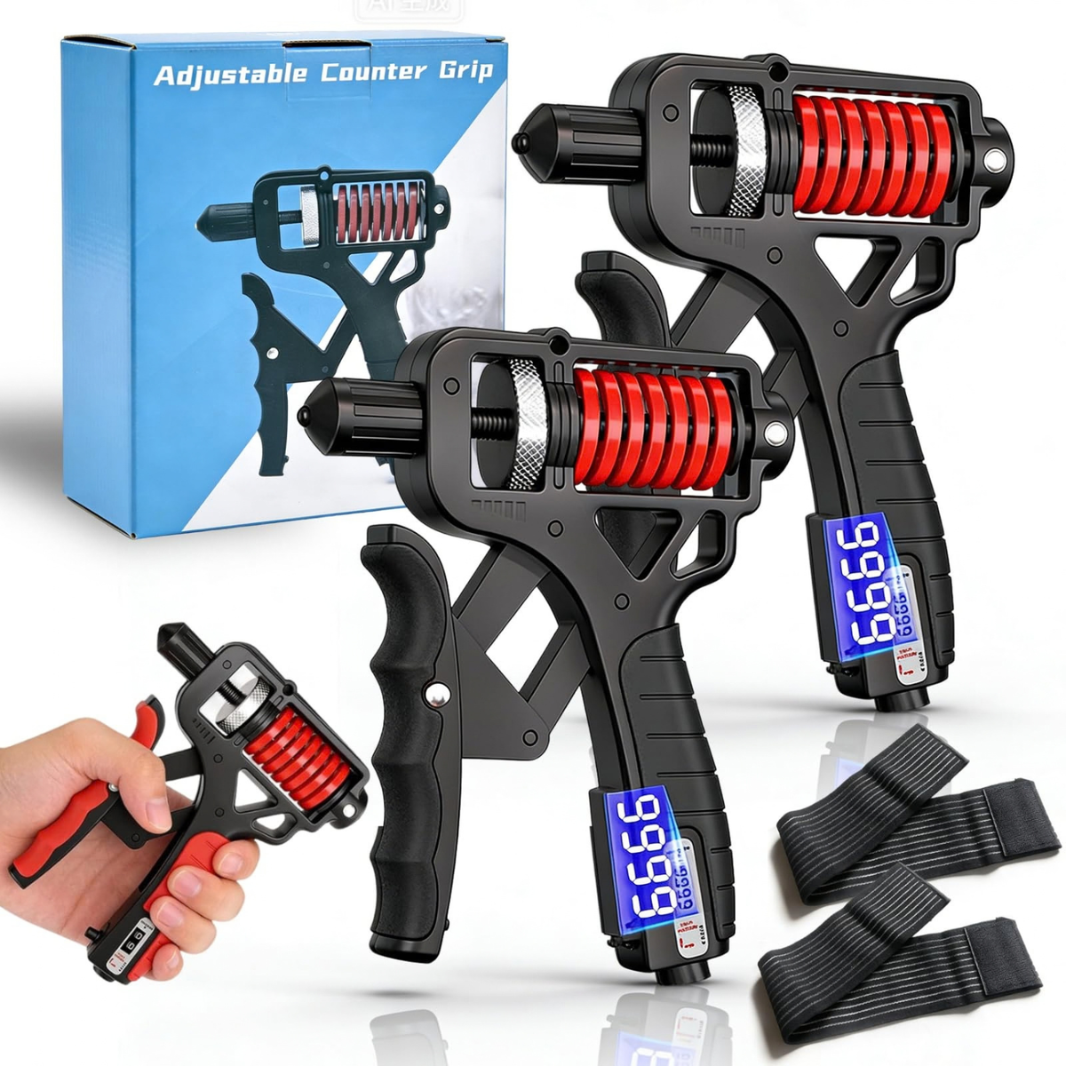 Adjustable Grip Strength Trainer with Electronic Counter, 11-350 Lbs Resistance