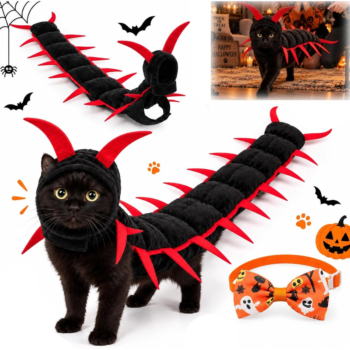 Centipede Cat Costume, 3D Halloween Centipede Costume for Cats & Small Dogs