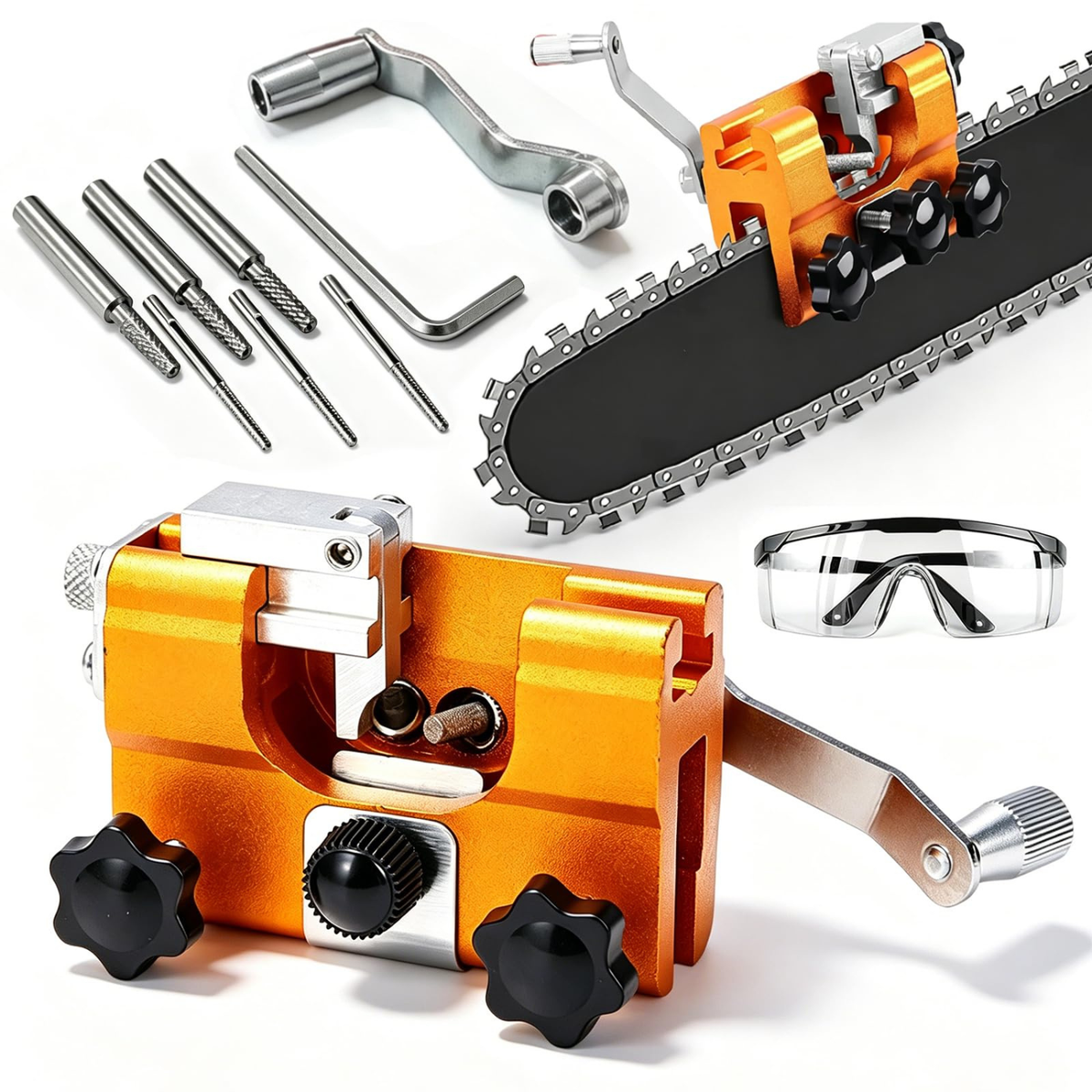 Chainsaw Sharpener Tool, Portable Manual Chain Saw Sharpener Kit, Clamp-On Sharpening Jig