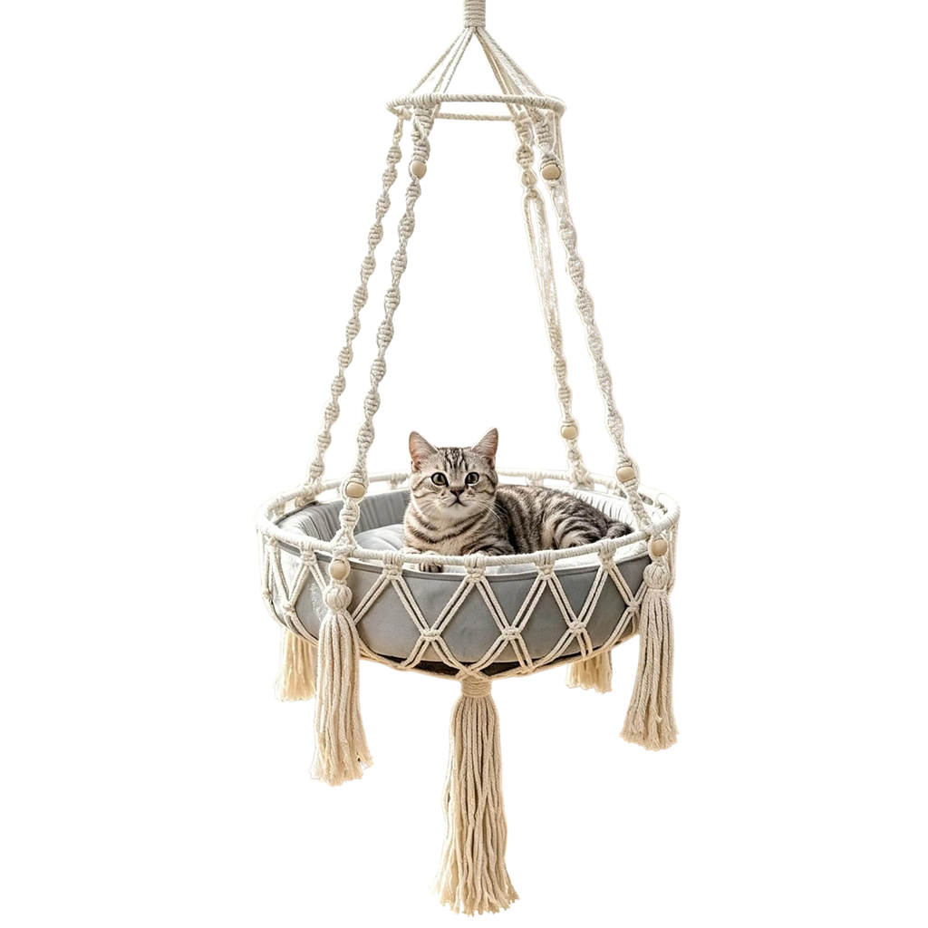 Cat Swing, Cats Hammock with Soft Cushion Handwoven Hanging Purr Swing Bed