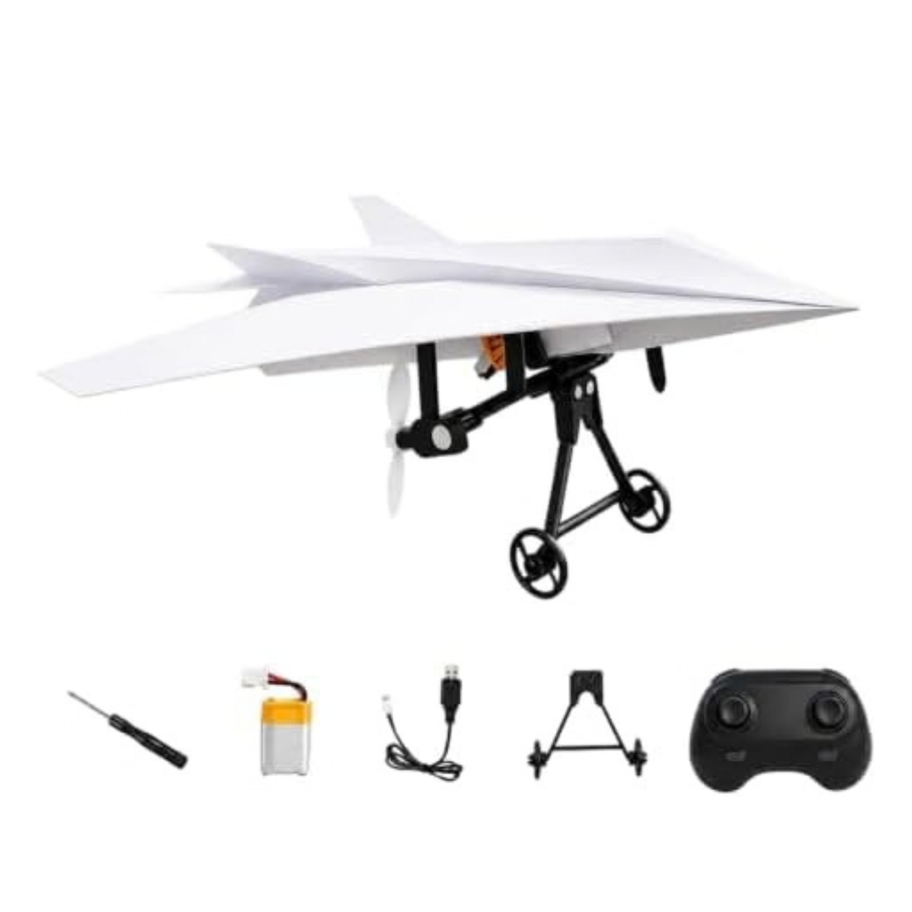 RC Plane Paper Airplane Kit, Remote Control Plane with Gyro Stabilizer & Dual Propellers, DIY Aerodynamic Aircraft Module, Lightweight Fixed Wing Flight for Hobbyists