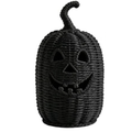 Halloween Decorations - Fall Decor, Premium Wicker Black Pumpkin Lantern, Handwoven Rattan Jack O Lantern Table Lantern, Decorative Pumpkin Lamp for Home Fall Decor Halloween Decor (11.8×5.5in)