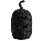 Halloween Decorations - Fall Decor, Premium Wicker Black Pumpkin Lantern, Handwoven Rattan Jack O Lantern Table Lantern, Decorative Pumpkin Lamp for Home Fall Decor Halloween Decor (11.8×5.5in)