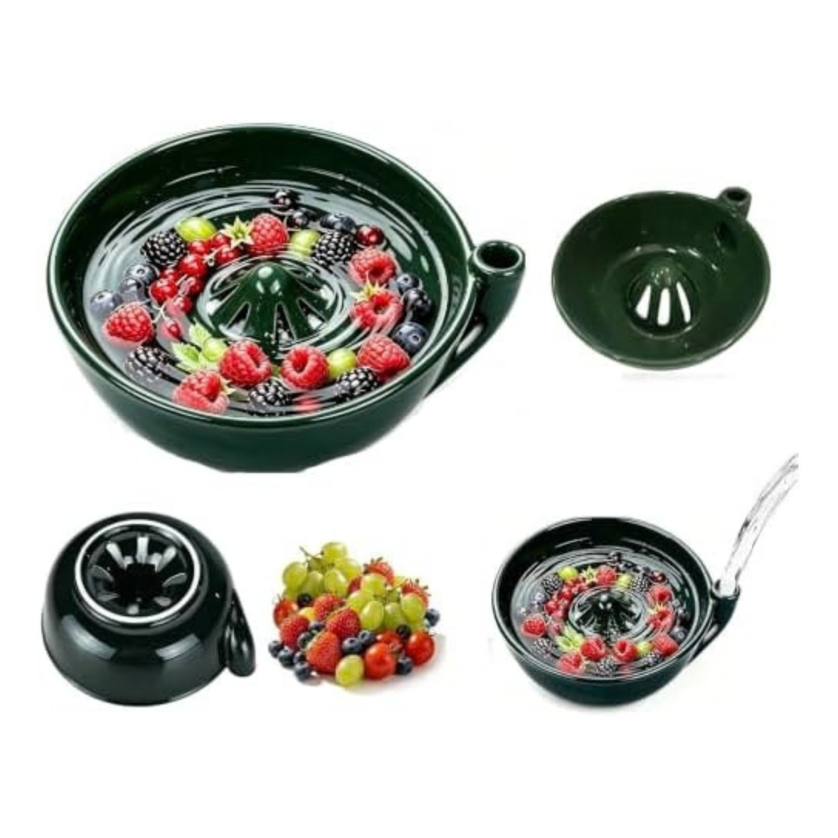 Ceramic Self Spinning Berry Washing Bowl with Drain Holes (5.91in)