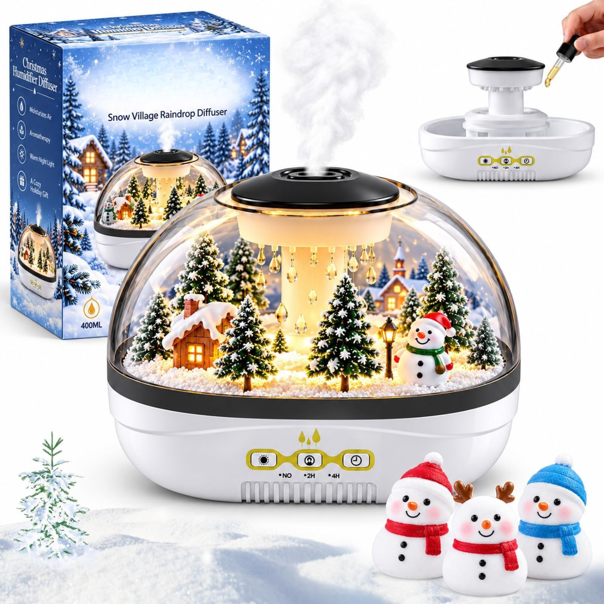 Christmas Village Humidifier, Snow Village Raindrop Essential Oil Diffuser