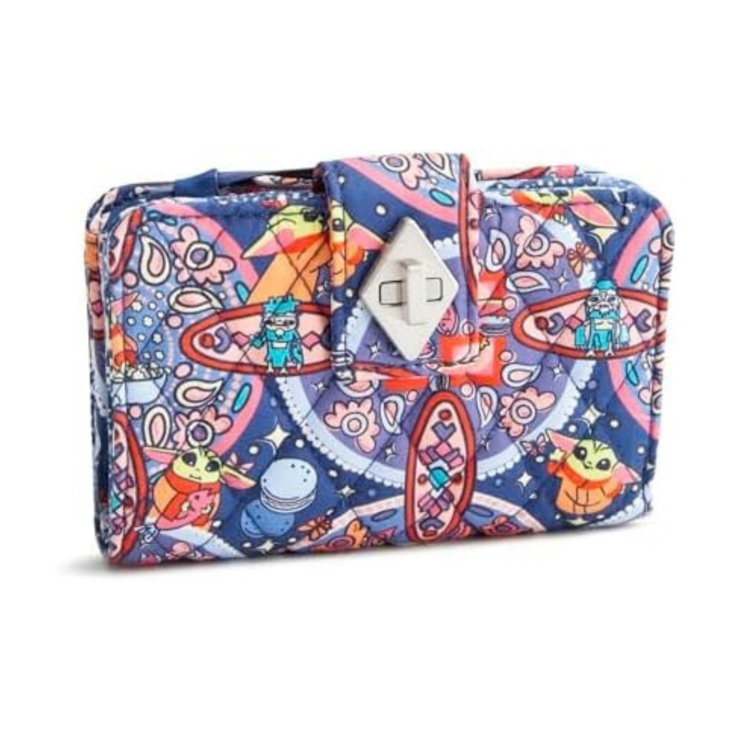Vera Bradley Women's Star Wars Premium Cotton Small Turnlock Wallet – Credit Card, Cash & Coin Holder – Grogu Medallion