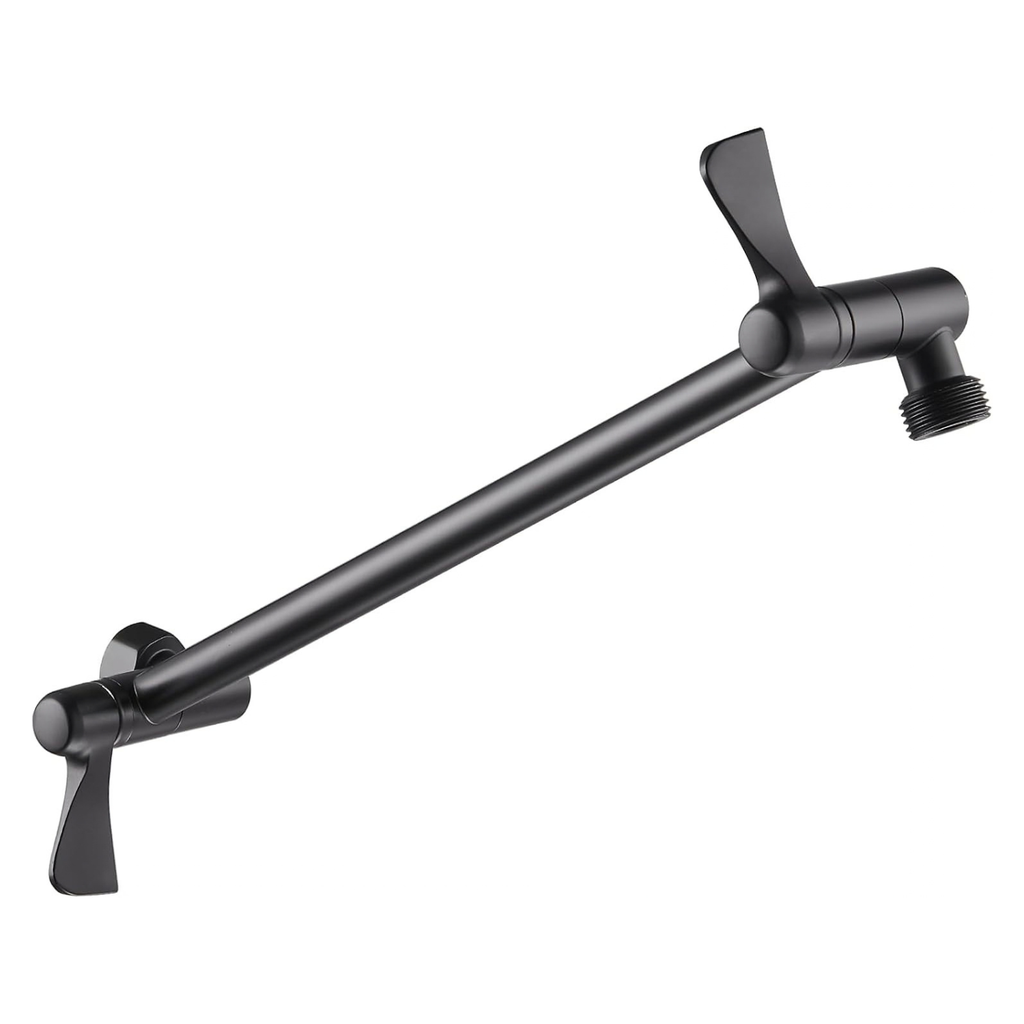 11" Solid Brass Shower Extension Arm, 360° Adjustable, Matte Black Wall Mount