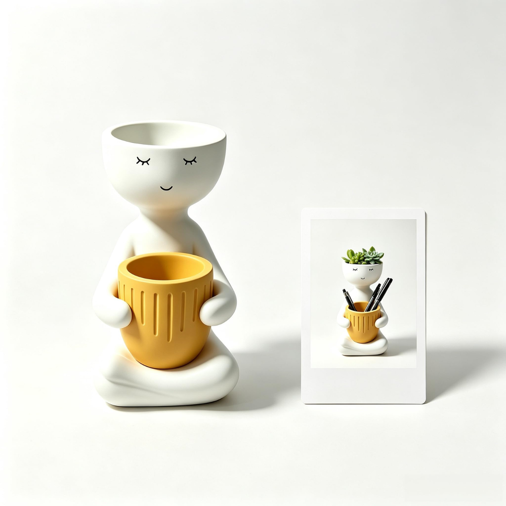 Cute Face Planter Pot, Succulent Planter and Pen Holder for Desk Decor