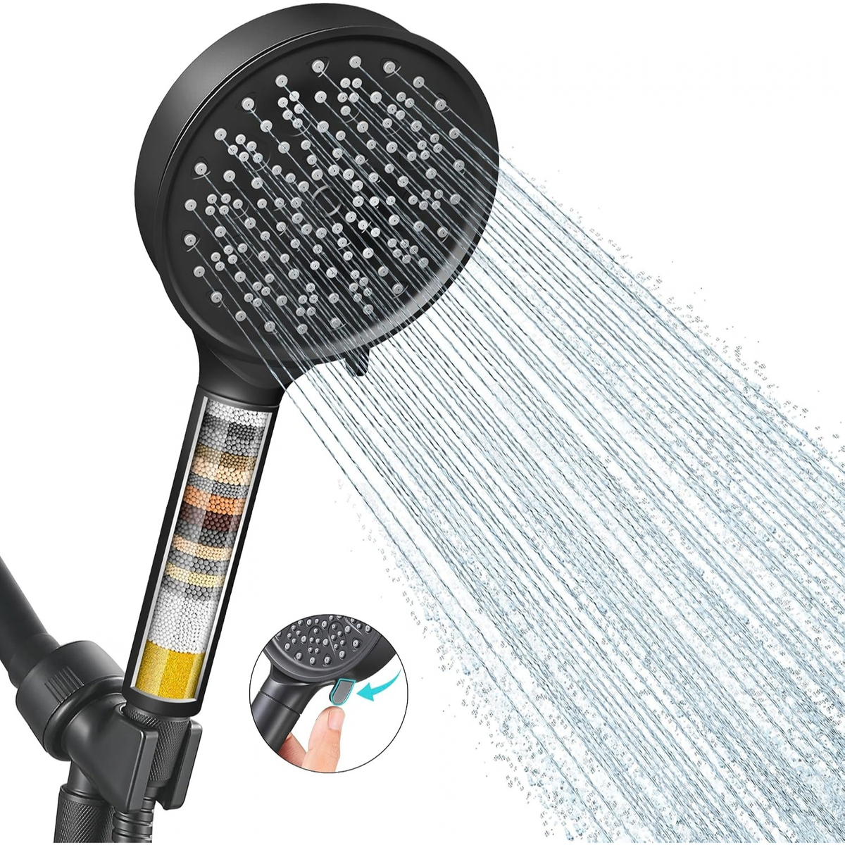 Filtered Handheld Shower Head, High Pressure 6 Spray Modes with Water Softener