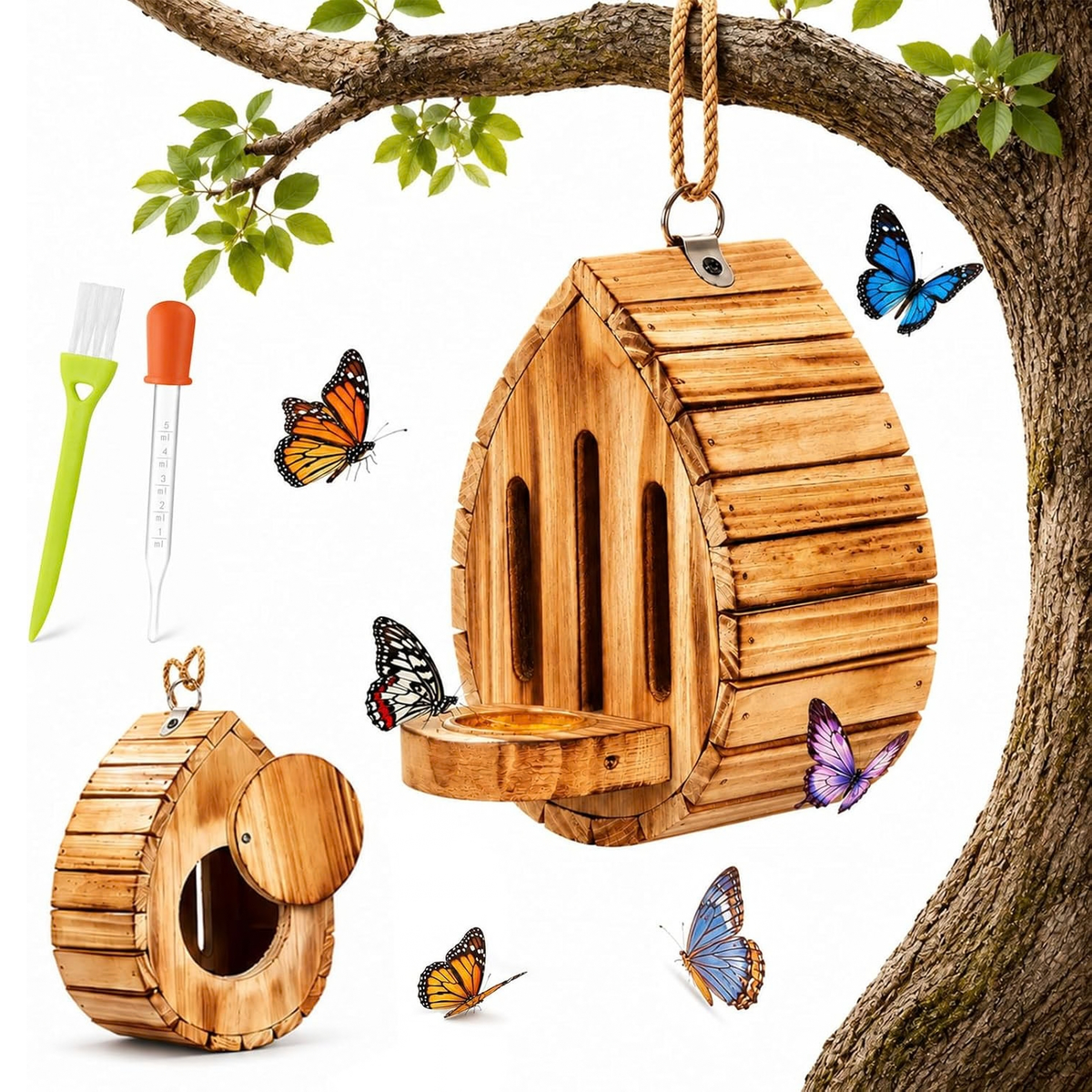 Butterfly Houses for Outside, Hanging Butterfly House Wooden Shelter (1PC)