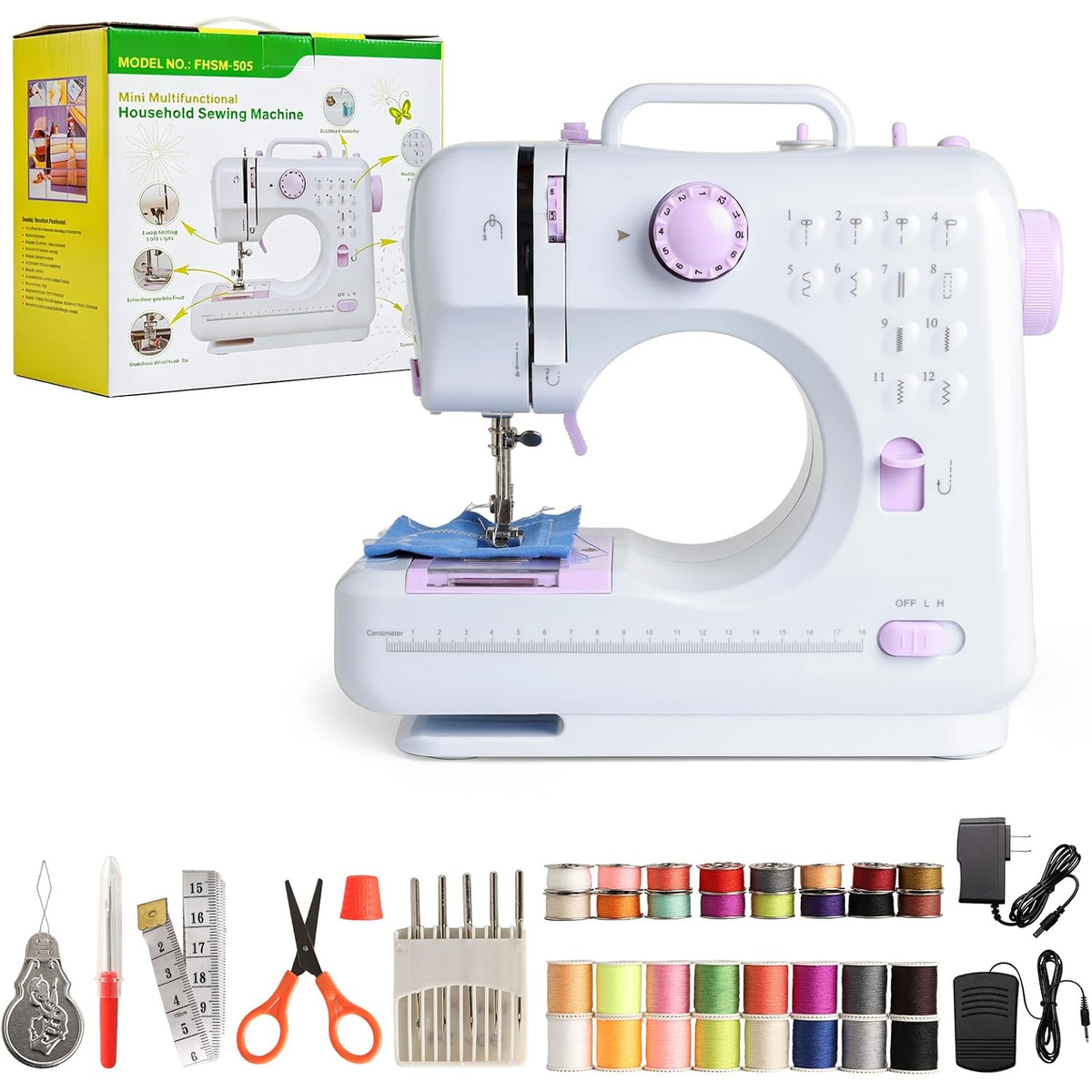 Portable Mini Sewing Machine for Beginners, 12 Stitches, 2-Speed, Foot Pedal, LED Light