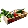 Garden Hod Harvest Basket, Wooden Vegetable Basket with Metal Mesh, Large Capacity