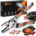 9" Ratchet Self-Locking Wire Cutter, Heavy-Duty Ratchet Lineman's Pliers
