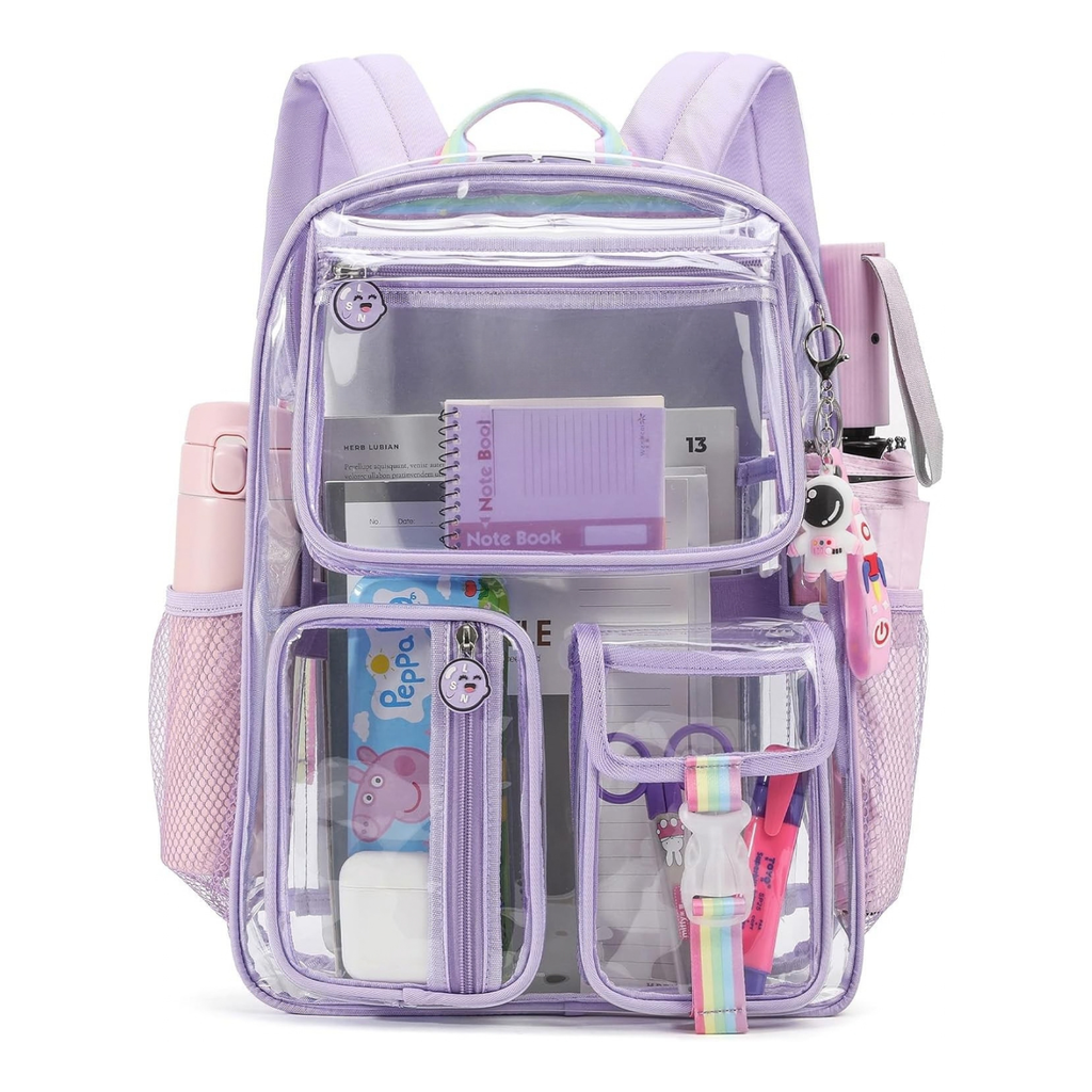 Clear Backpack for Girls Transparent Heavy Duty School Bag Purple Kids Stadium Backpack