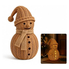 Handwoven Natural Rattan Snowman Figurine & Wicker Candle Holder (12in A)