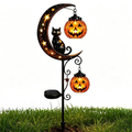 Pumpkin Moon Garden Stake Light, Solar Black Cat Pumpkin Halloween Outdoor Decoration