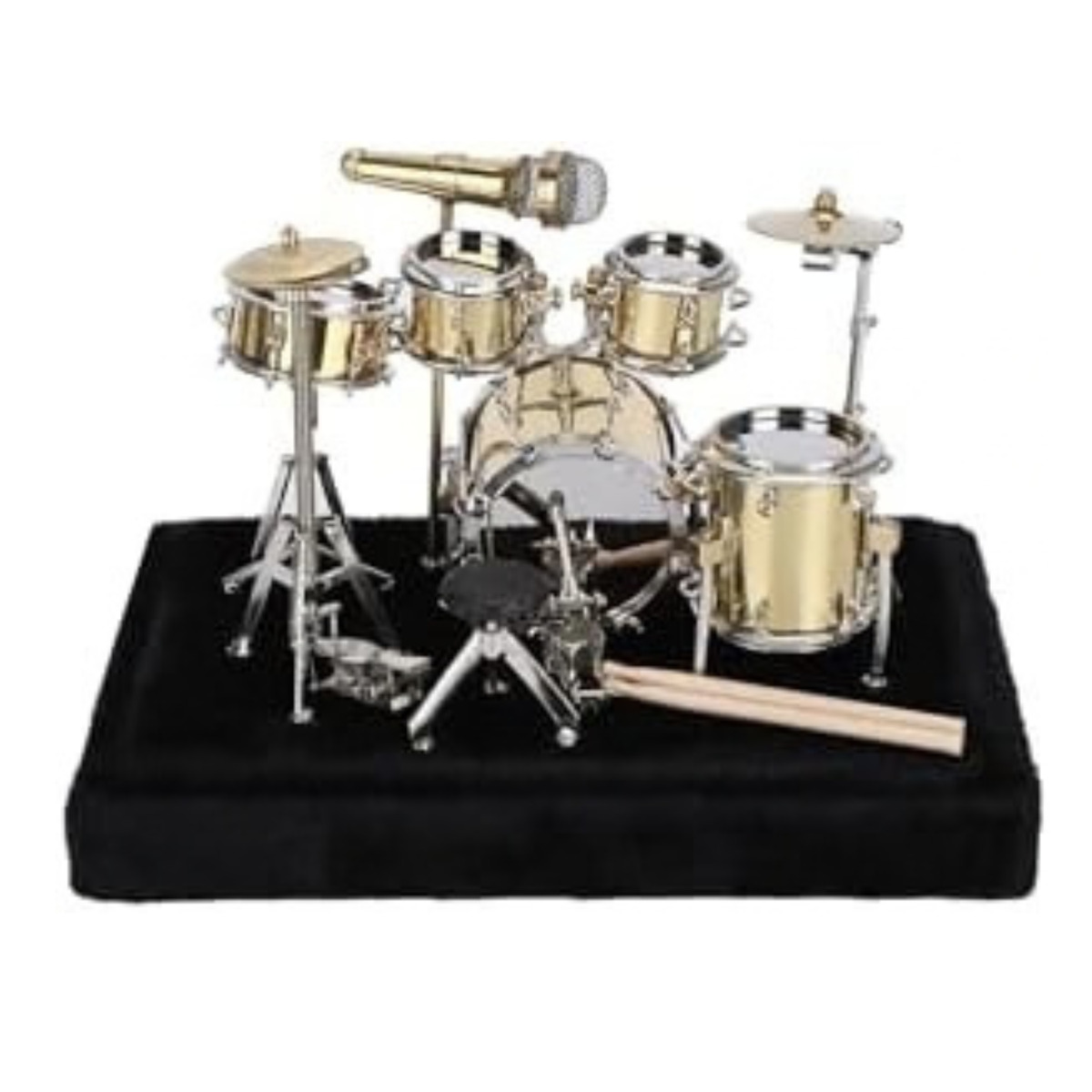Mini Drum Set with Display Box and Base, Metal Mini Drum Kit, Miniature Musical Instrument Drum Set, Mini Drums for Gifts Families Friends