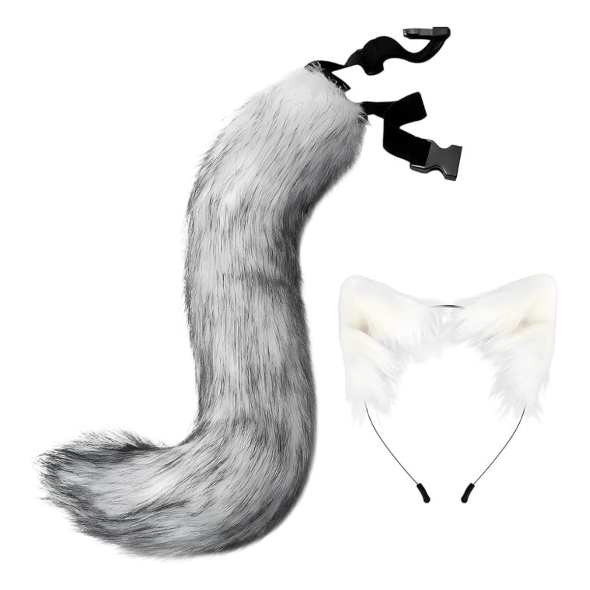 19-Inch Faux Fur Fox Tail with Ear Headband Cosplay Costume Accessory