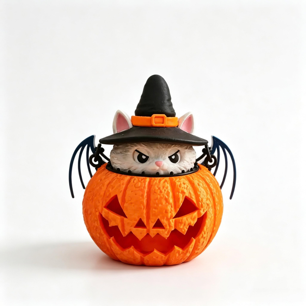Halloween Cat Pumpkin Light, 3D Printed Witch Cat Tabletop Decor