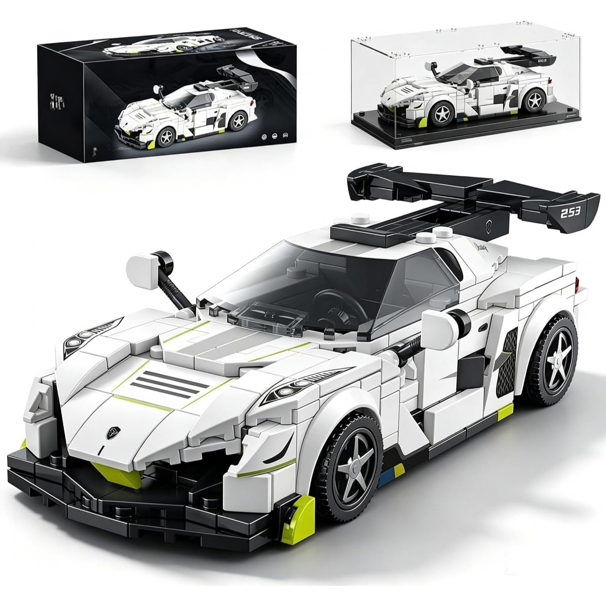 Technic Sports Cars Building Block Set with Display Case for Boys 6+