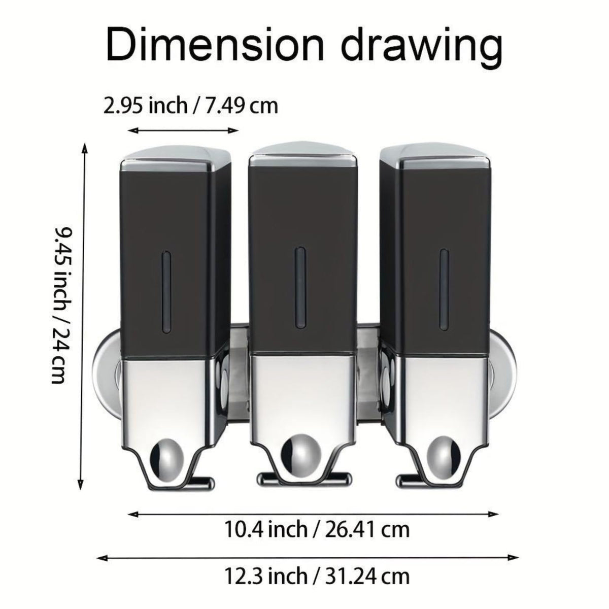 3 Chamber Wall Mount Soap Dispenser - 1500ml (3x500ml) Drill-Free Adhesive Shower Dispenser with Metal Pull Rod
