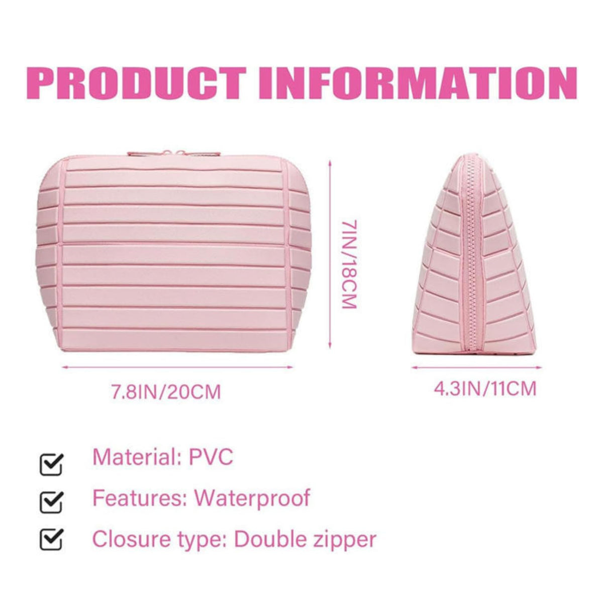 Travel Makeup Bag for Women ‚Äì Waterproof PVC Cosmetic Organizer, Large Capacity (Pink)