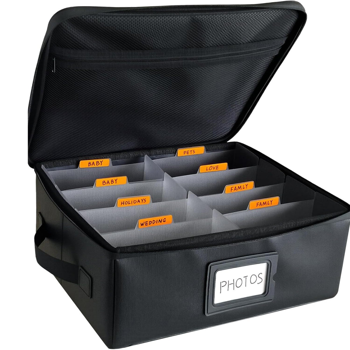 Photo Storage Box Holds 2000+ 4x6 Photos - Fire Resistant Archival Picture Organizer Container with Lid Dividers & Labels