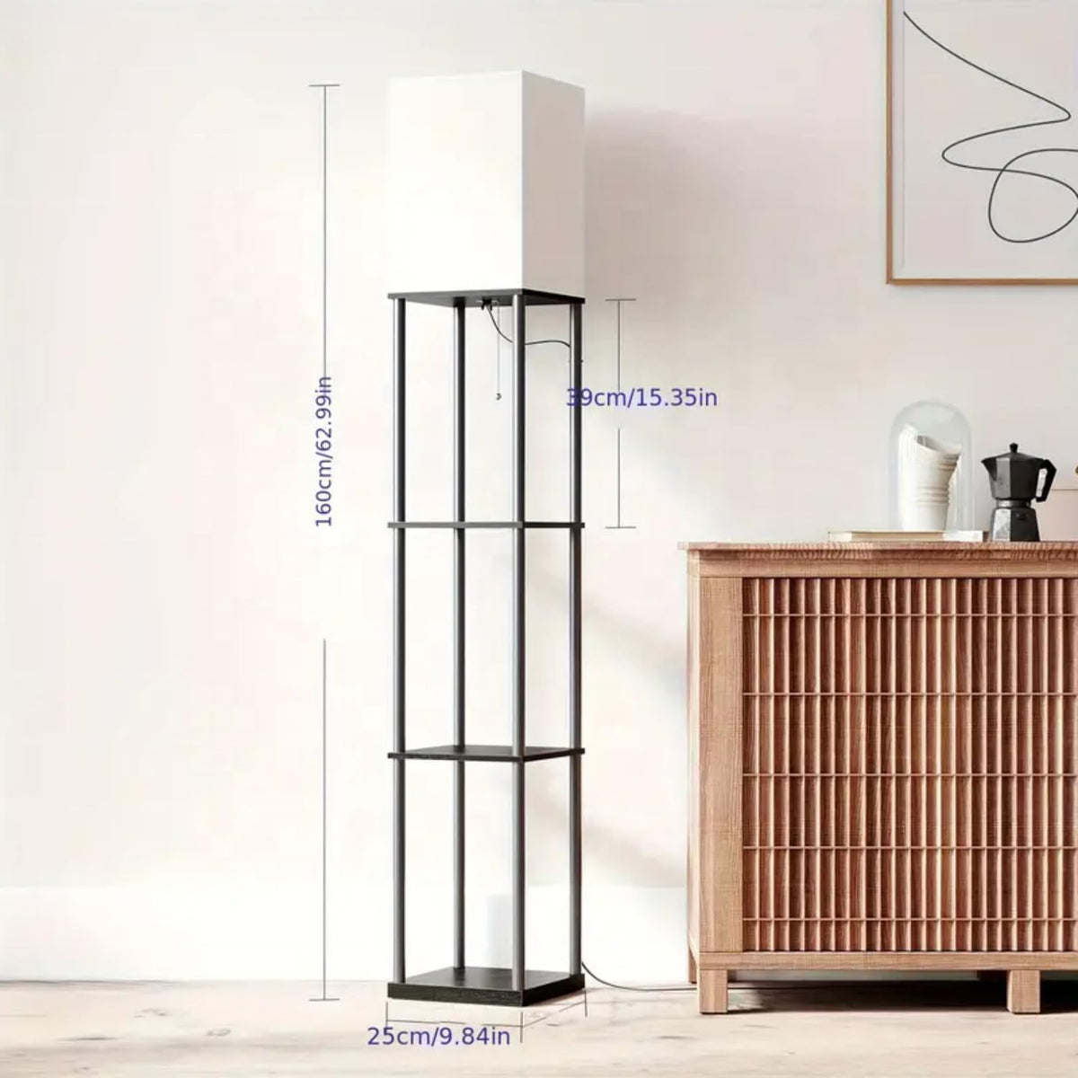 Shelf Floor Lamp Modern Standing Tower Corner Display Shelf Light Tall Bedside Nightstand Lamp with USB Charging Ports