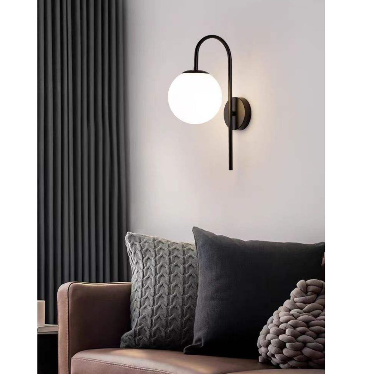 Modern Glass Globe Gooseneck Wall Sconce with Frosted Milk Glass Shade