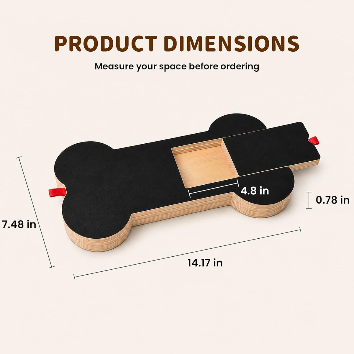 Bone-Shaped Dog Nail Scratch Board with Treat Drawer, Wooden (1 PCS)