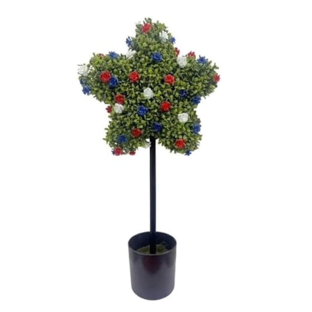Premium Large Artificial Five-Pointed Star Shaped Patriotic Topiary Tree, 4th of July Decoration,1776-2026 USA 250th Anniversary Merchandise for Front Door Outdoor Decor(23.6''H Red White Blue)