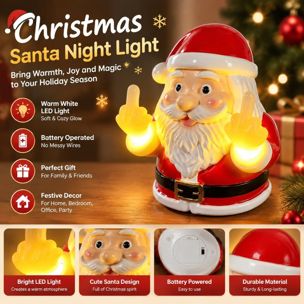 Funny Glow Santa Christmas Night Light Resin Figurine Wall Tabletop