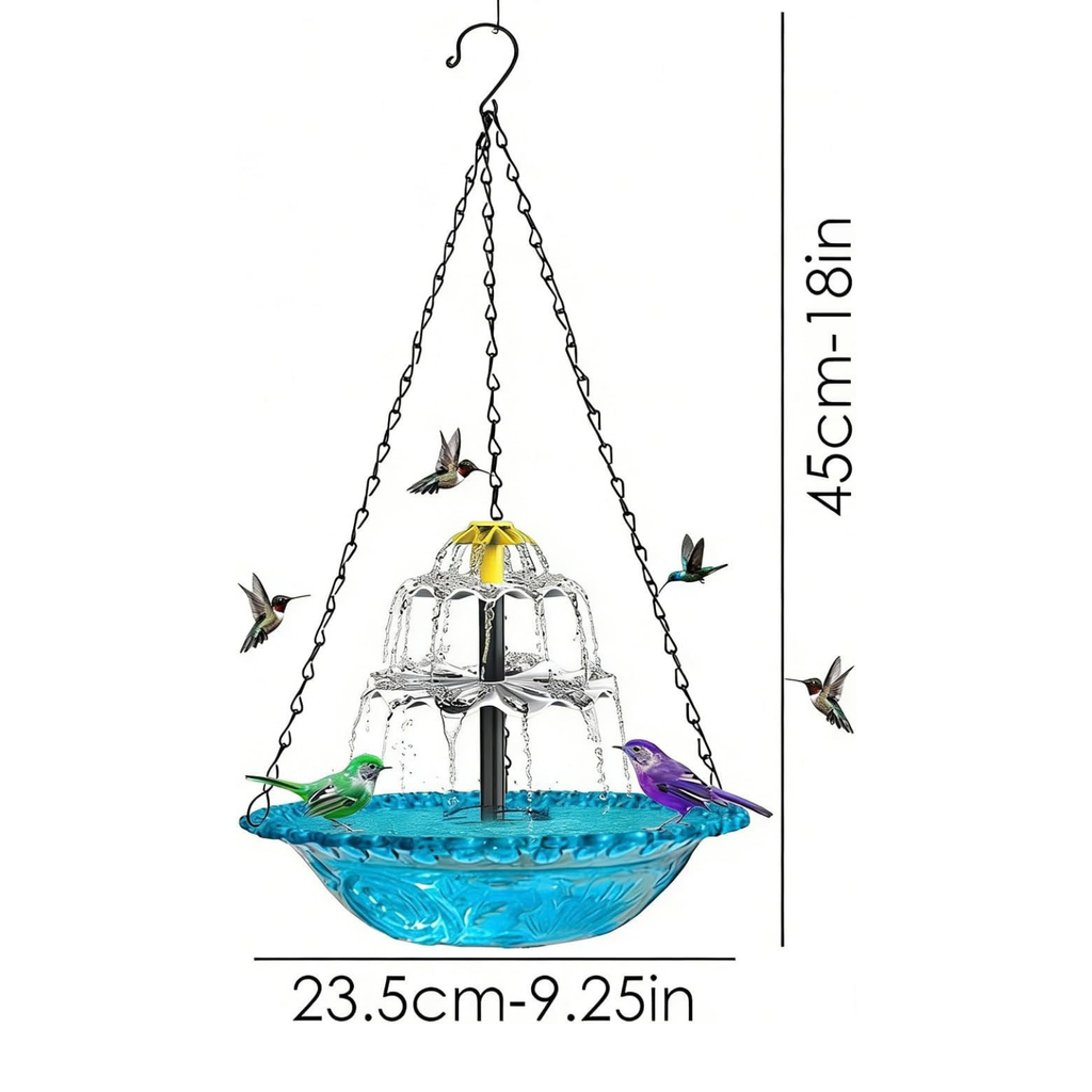 Solar Cascade Hanging Bird Bath Fountain, 9.25" W Solar Powered Outdoor Decor