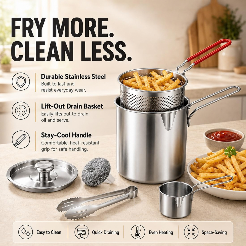 Stainless Steel Pot with Lift-Out Draining Basket & Food Tongs