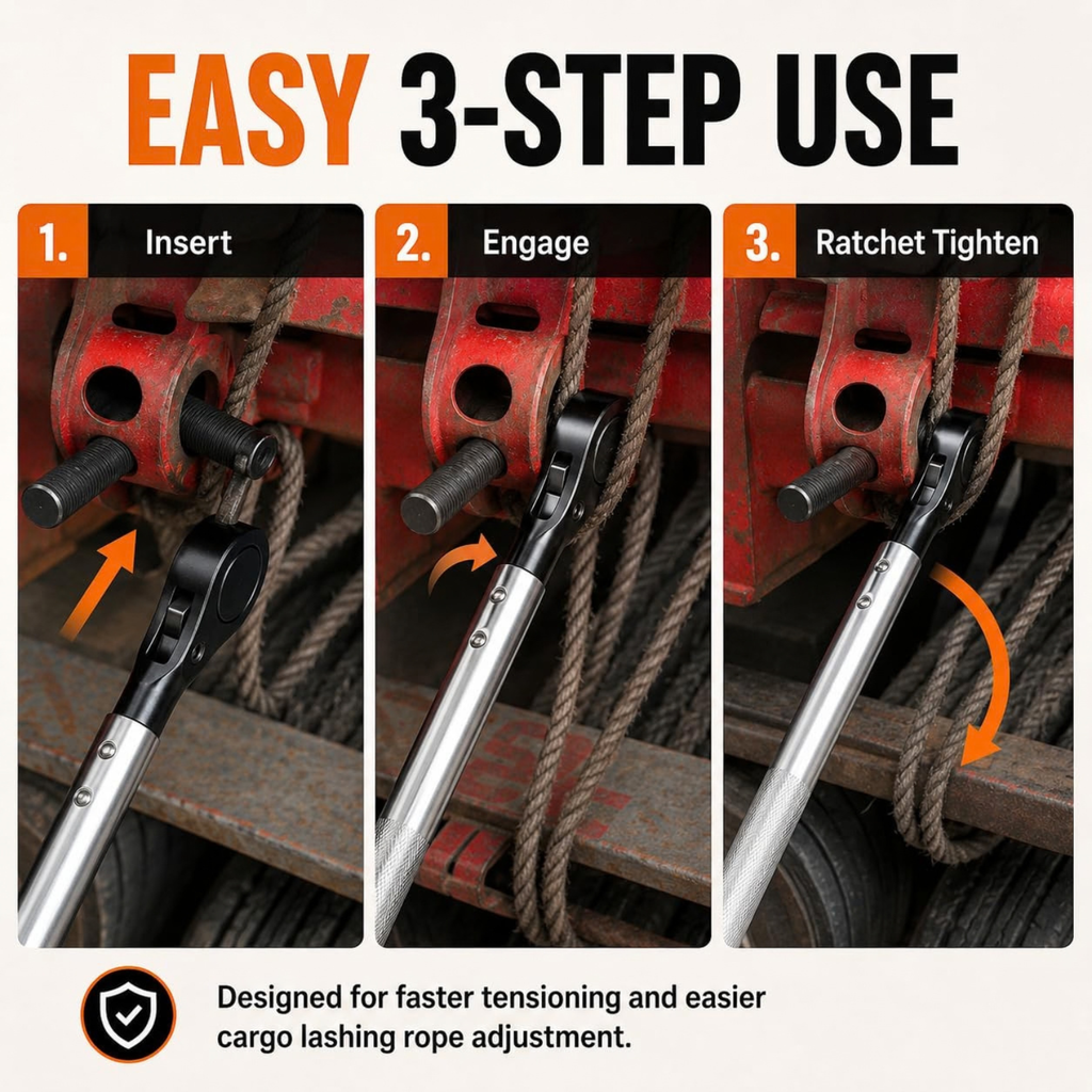 Ratchet Cargo Winch Tensioner Wrench, Heavy-Duty Reversible Truck Strap Tightener Tool