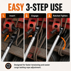 Ratchet Cargo Winch Tensioner Wrench, Heavy-Duty Reversible Truck Strap Tightener Tool