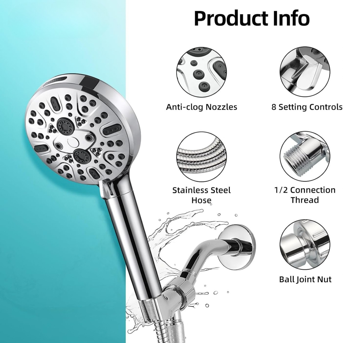 Filtered Handheld Shower Head with 9 Spray Modes and 16-Stage Water Softener
