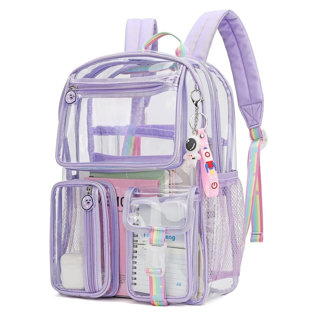 Clear Backpack for Girls Transparent Heavy Duty School Bag Purple Kids Stadium Backpack