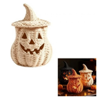 11'' Wicker Pumpkin Lantern Halloween Decor, Handwoven Rattan Halloween Candy Basket Jack O Lantern Candle Holder, Rustic Witch Hat Pumpkin Decoration for Tabletop Porch Mantel (Single-Beige)