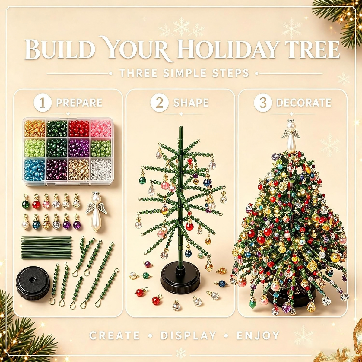 DIY Beaded Christmas Tree Kit, Handmade Crystal Craft Set for Adults