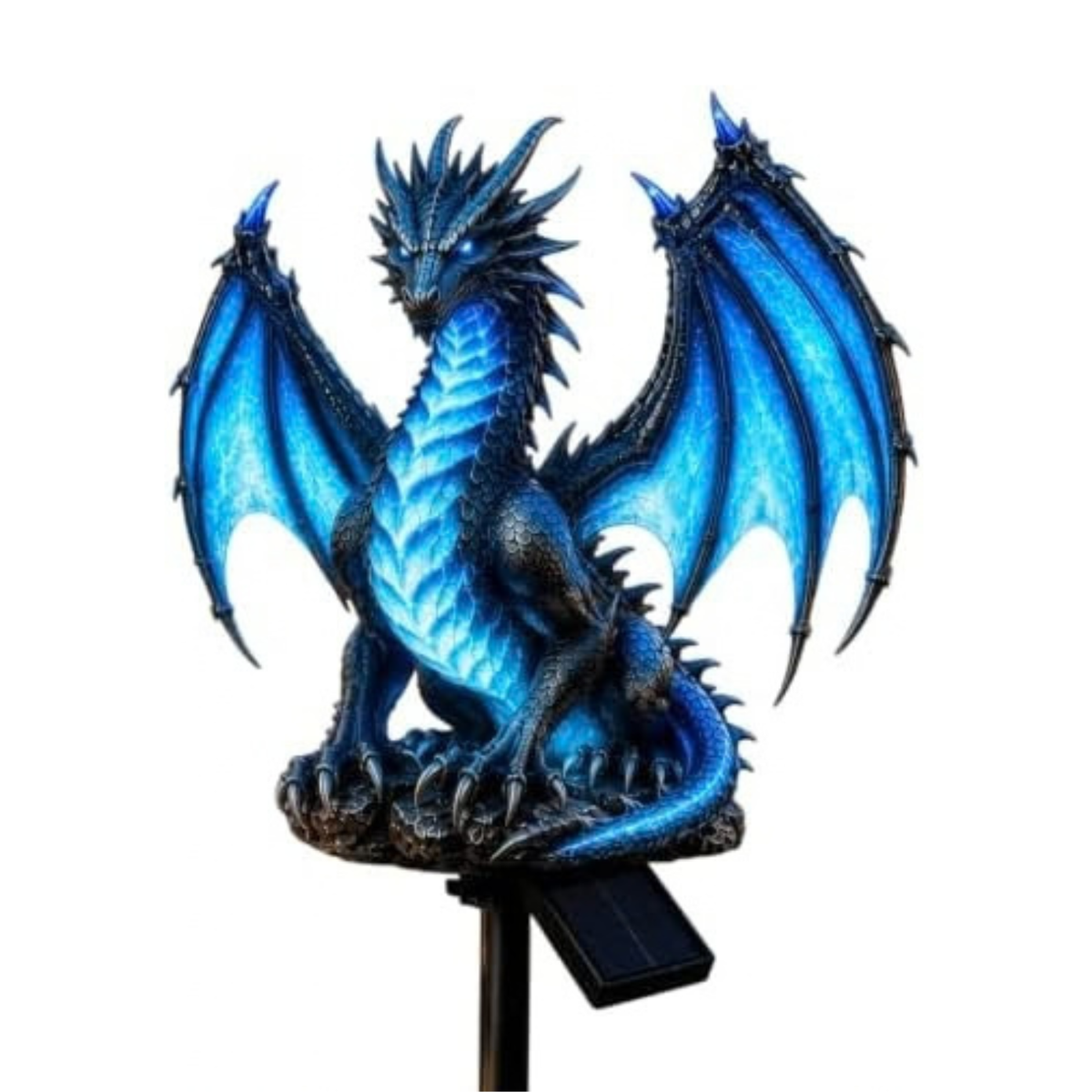 Dragon Legacy Solar Dragon Garden Statue, Dragons Solar Lights Outdoor Resin Lamp, Gothic Garden Decor Figure with LED Lantern for Halloween Decorations, Medieval Yard Ornaments (Blue)