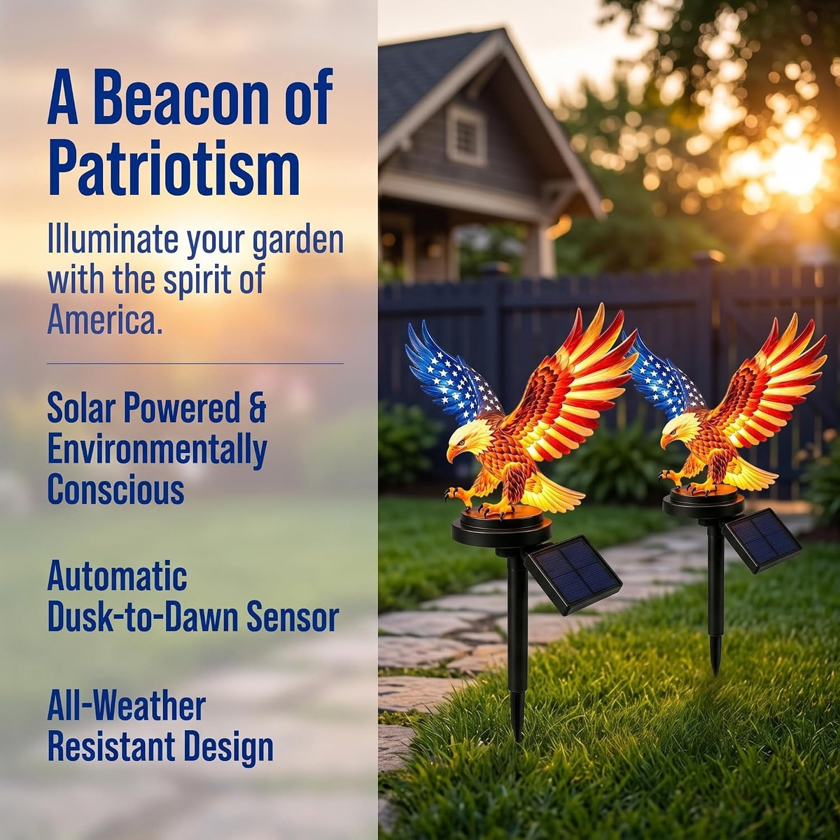 Solar Eagle Garden Light, 250th Anniversary America Eagle Stake, 4th July Decor